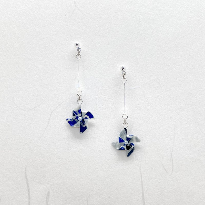 Chearrings | Origami Japanese Paper Handmade Origami Windmill Earrings | Style W002 - Earrings & Clip-ons - Paper Blue