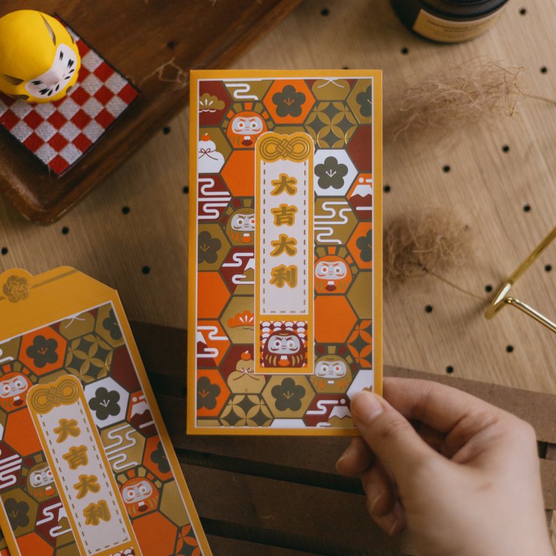 [Red Packet] Bodhidharma/Good Luck/Hexagonal Tiles/Long Style - Chinese New Year - Paper Orange