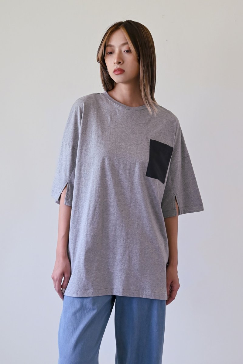 Shan Yong Unisex Pocket Color Matching Open Sleeve Cotton T (Four Colors) - Women's T-Shirts - Cotton & Hemp 