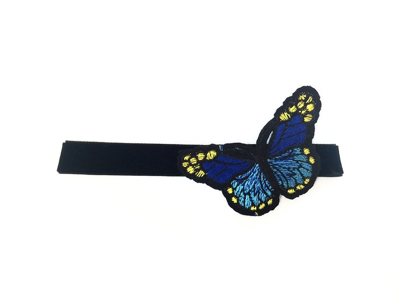"Blue Electric Embroidered Butterfly Necklace" - Necklaces - Genuine Leather Blue