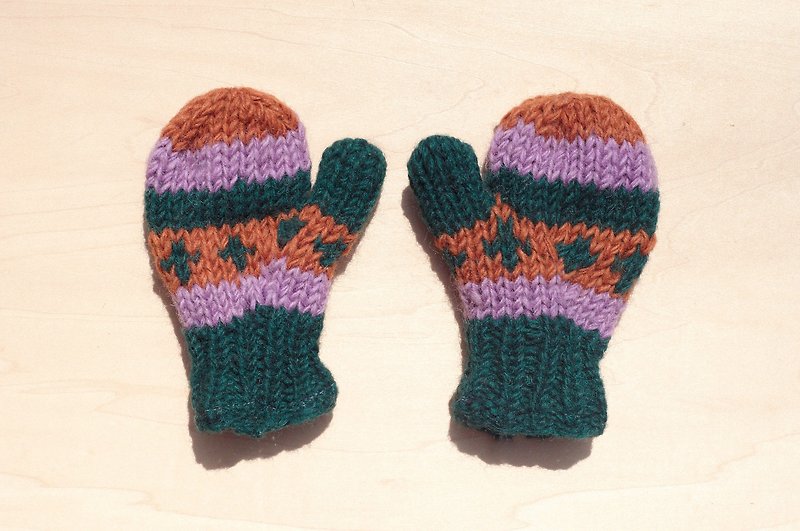 Christmas gift is limited to one knitted pure wool warm gloves / children gloves / children gloves / inner bristle gloves / knitted gloves / boxing gloves-taro colorful stripes - Bibs - Wool Multicolor
