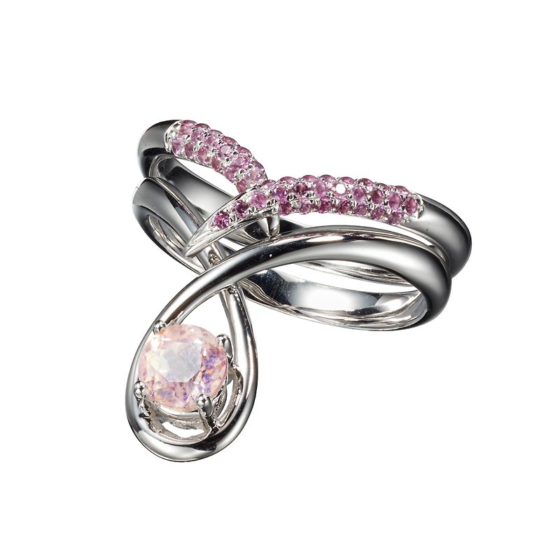 Wedding ring set. Engagement ring set. Morganite ring + Pink sapphire ring - แหวนทั่วไป - เครื่องประดับ สึชมพู