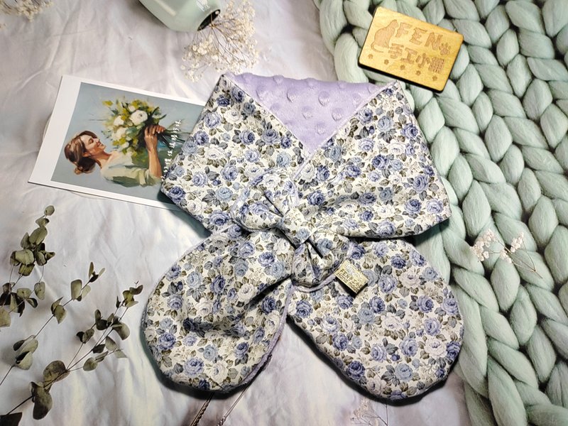 日本布藍白玫瑰花蝴蝶結圍脖-不分年齡圍脖-圍巾-脖圍-短圍巾- - 頸巾/披肩 - 棉．麻 