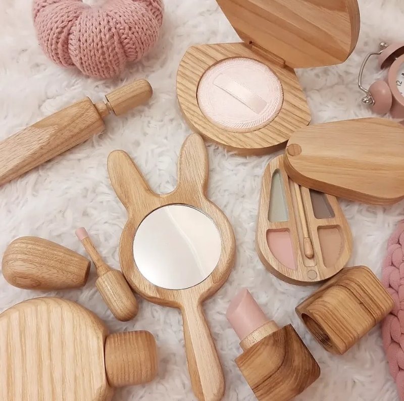 Lemi Toys 木製化妝品組合 - 寶寶/兒童玩具/玩偶 - 木頭 咖啡色