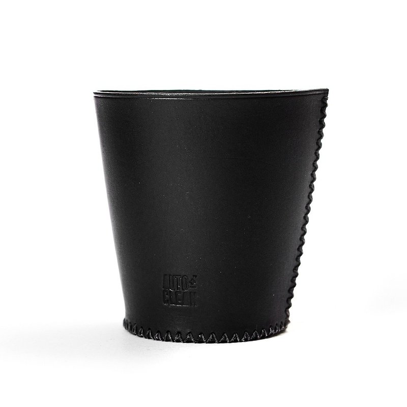 Handmade Italian Vegetable-Tanned Leather Cup Sleeve (fully covered) - Beverage Holders & Bags - Genuine Leather Black