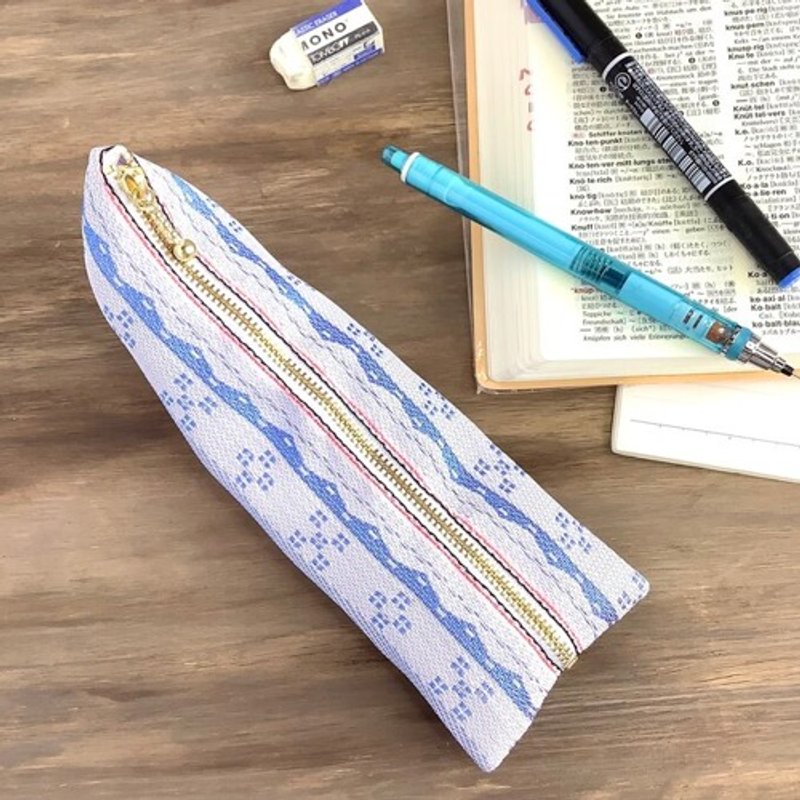 Okinawan traditional pattern tatami edge pen case - กล่องดินสอ/ถุงดินสอ - วัสดุอื่นๆ สีน้ำเงิน