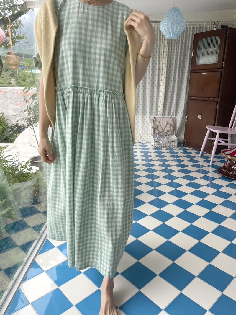 VimeVime Classic Maxi Dress - Mint Gingham - 洋裝/連身裙 - 棉．麻 綠色