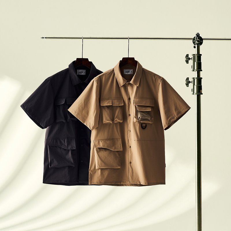 清涼感 軽量 マルチポケット 半袖シャツ/ニュートラル/シンプル/機能的/カップル/ギフト/撥水 - Tシャツ メンズ - 防水素材 カーキ
