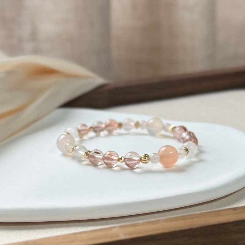 粉兔毛、瑪瑙、月光石 天然石水晶手鍊 - 手鍊/手環 - 水晶 
