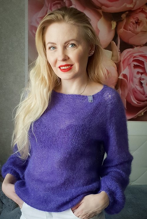 Knitwear by Alena Pavliuk Delicate knitted jumper made of purple Italian kid mohair.