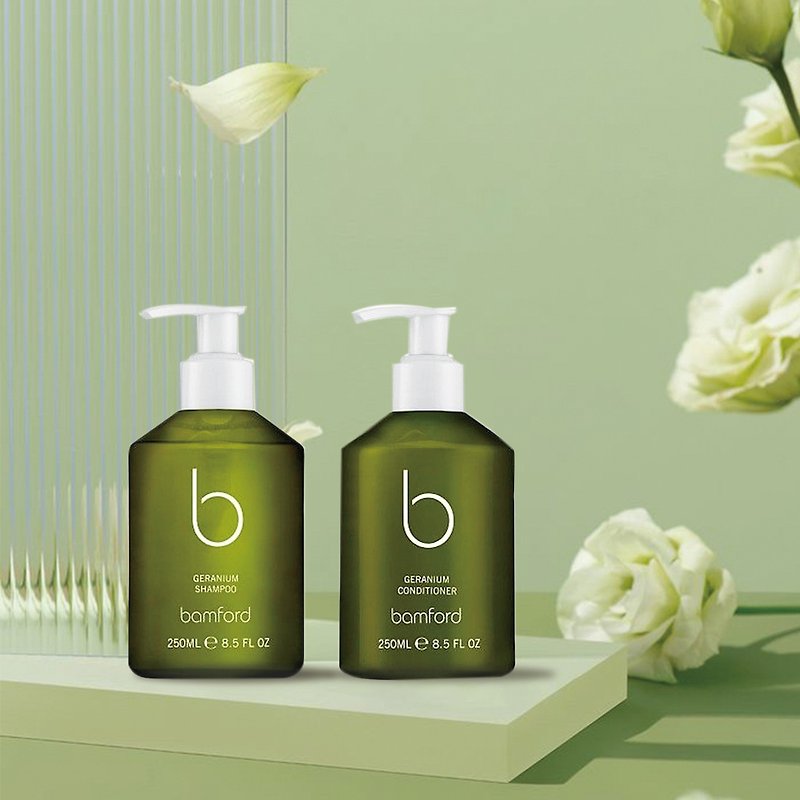 [Hot-selling recommended set] Bamford Geranium Hair Care Set (Shampoo + Conditioner) - Body Wash - Glass Green
