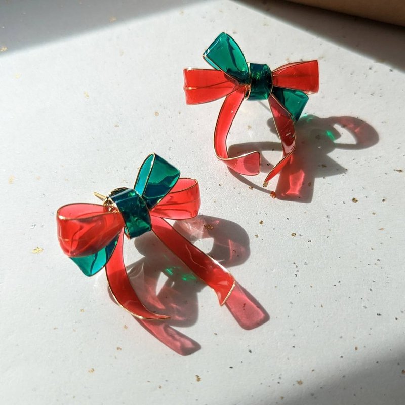 1KM Christmas Limited Christmas Color Resin Bow Earrings - Earrings & Clip-ons - Resin 