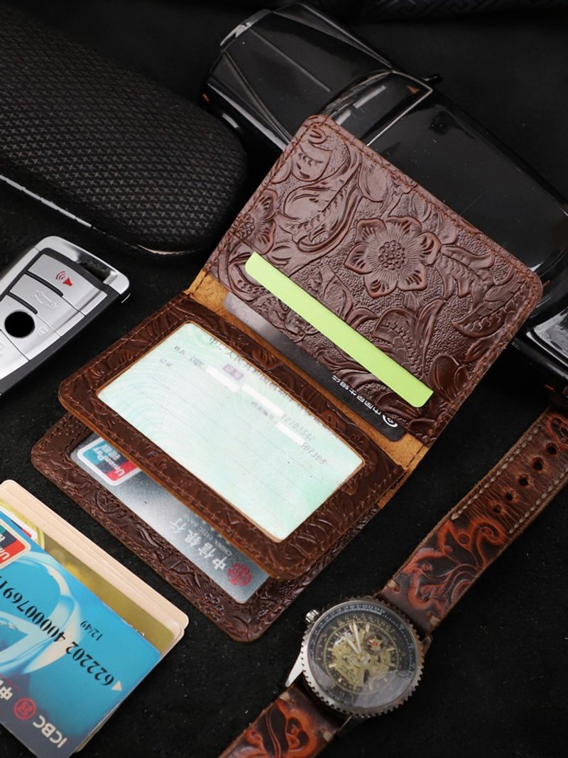 Genuine Leather Credit Bank ID Card Slot Handmade Thin Slim Card Wallet Card Bag - ที่เก็บนามบัตร - หนังแท้ สีนำ้ตาล