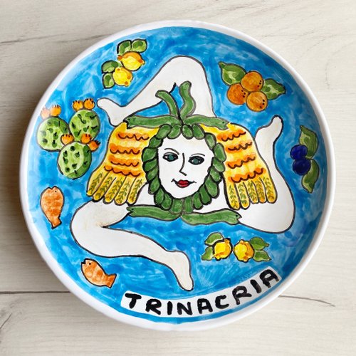 ceramicheseppia325 絵皿 20cm マヨリカ焼き トリナクリア シチリア イタリア陶器 壁掛け