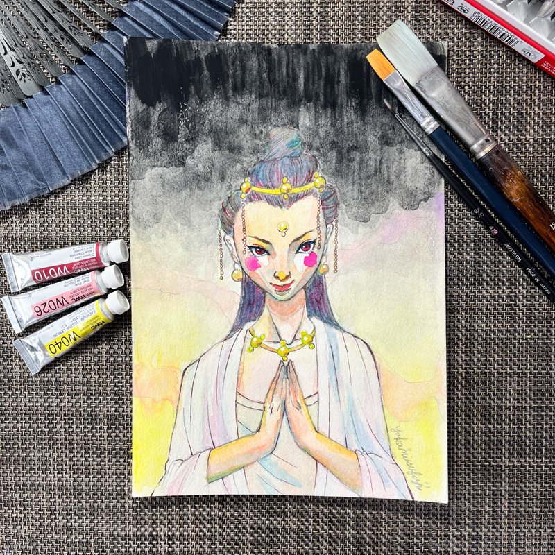 Buddhist Art - Beautiful Watercolor Artwork Filled with Spiritual Power - โปสเตอร์ - กระดาษ สีเทา