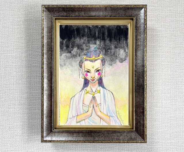 仏教アート スピリチュアルパワーみなぎる美しい女性の水彩アート FSM