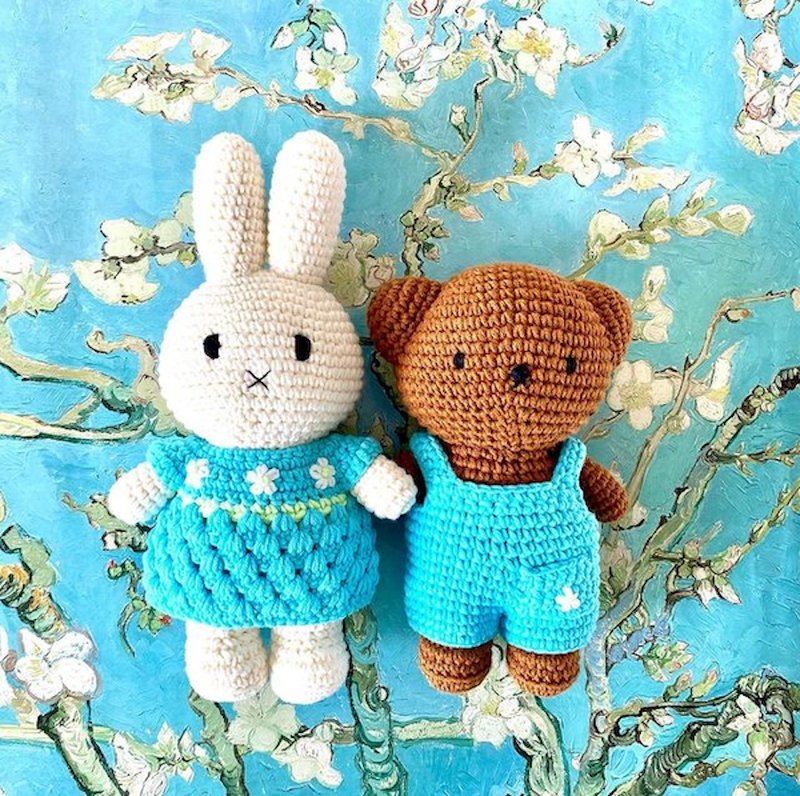 荷蘭進口Miffy【梵谷杏花藍系列】Just Dutch授權正版鉤針米非兔 - 公仔/玩偶 - 棉．麻 藍色