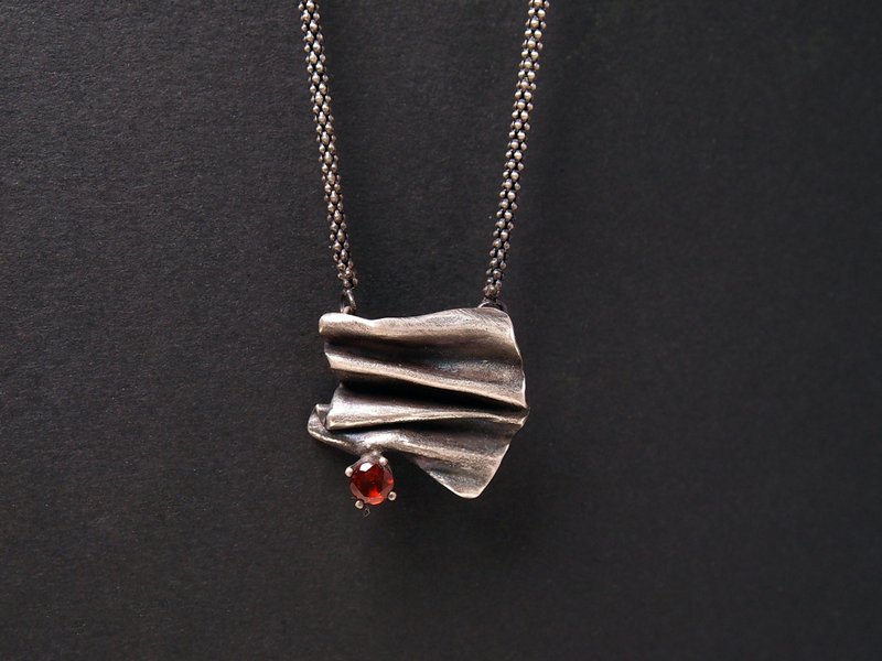 Coal Series  #a288  Gemstone folding necklace - สร้อยคอ - เงิน สีเงิน