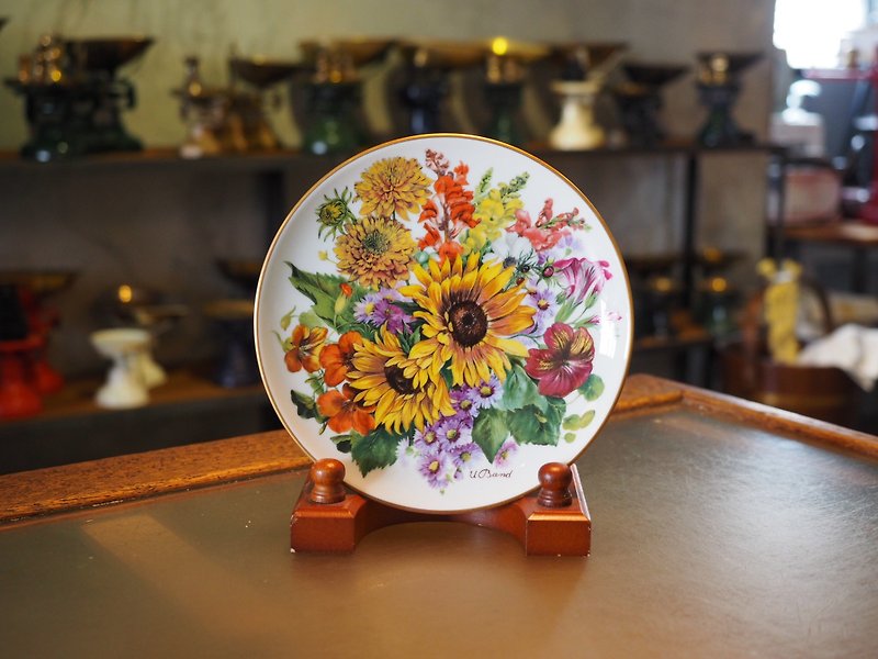 ドイツの名フッチェンロイター磁器の花の装飾板 "黄金の秋」 - 小皿 - 磁器 多色