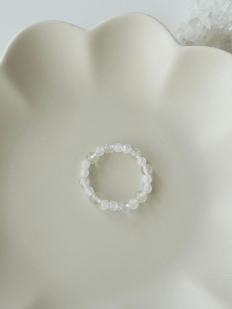月澈/葡萄石 白水晶 月光石/水晶戒指 客製化 - 戒指 - 水晶 白色