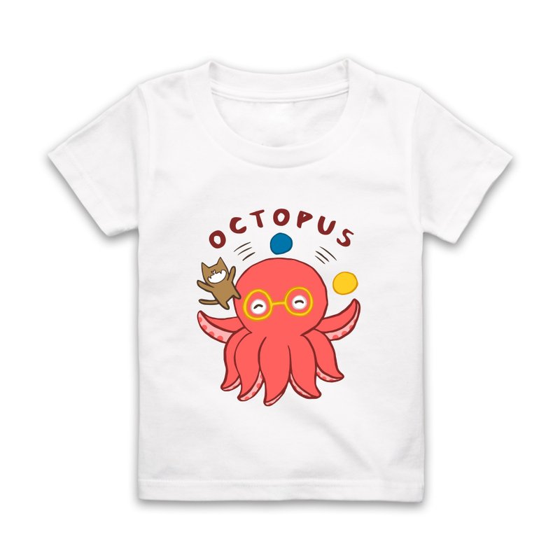 Letter O-OCTOPUS Short Sleeve T-Shirt-White - เสื้อยืด - ผ้าฝ้าย/ผ้าลินิน ขาว