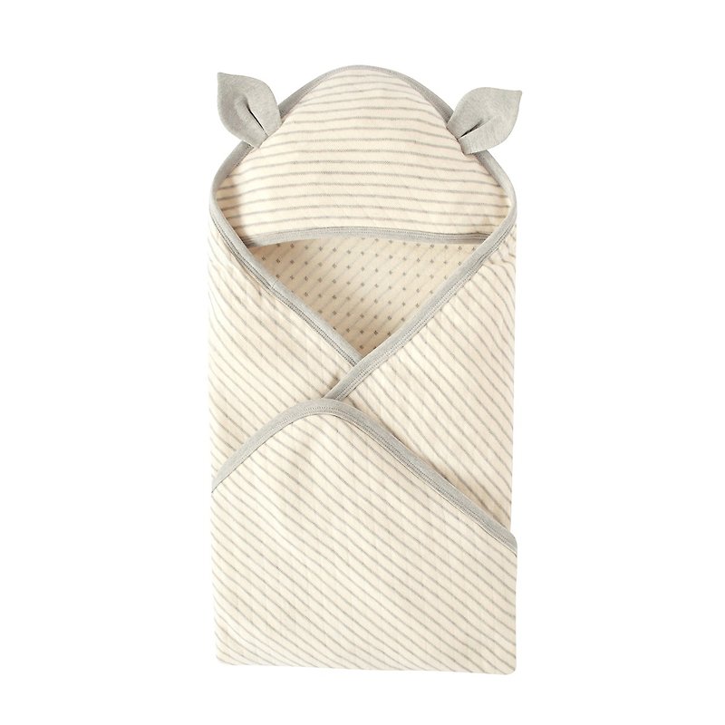 【SISSOオーガニックコットン】小鹿灰色米二重織りタオル - 出産祝い用贈物 - コットン・麻 ホワイト