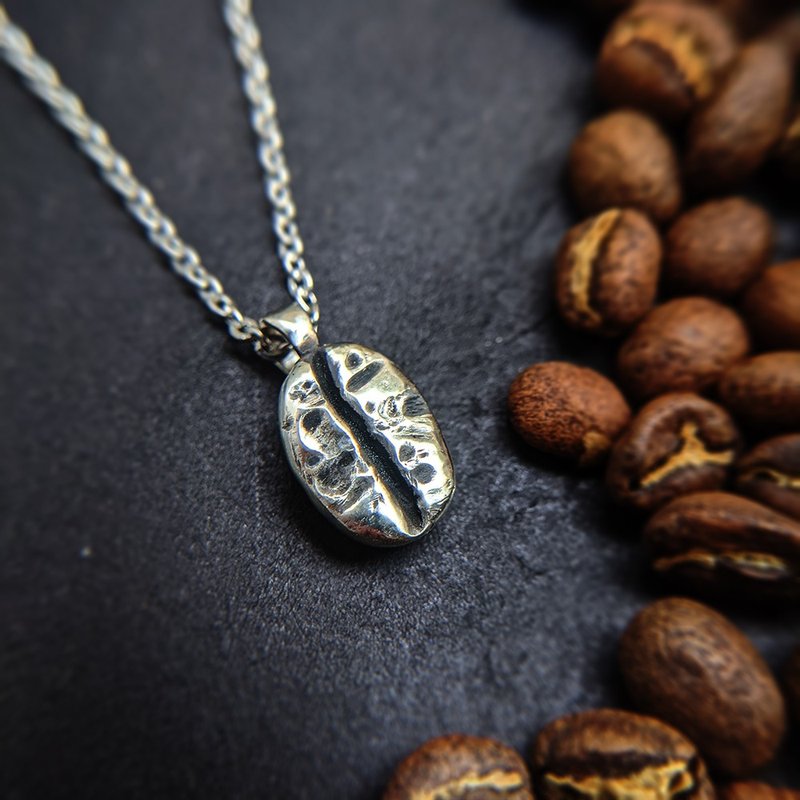 Coffee series-single product elephant bean necklace-simple necklace long chain handmade Silver jewelry - สร้อยคอยาว - โลหะ สีเงิน