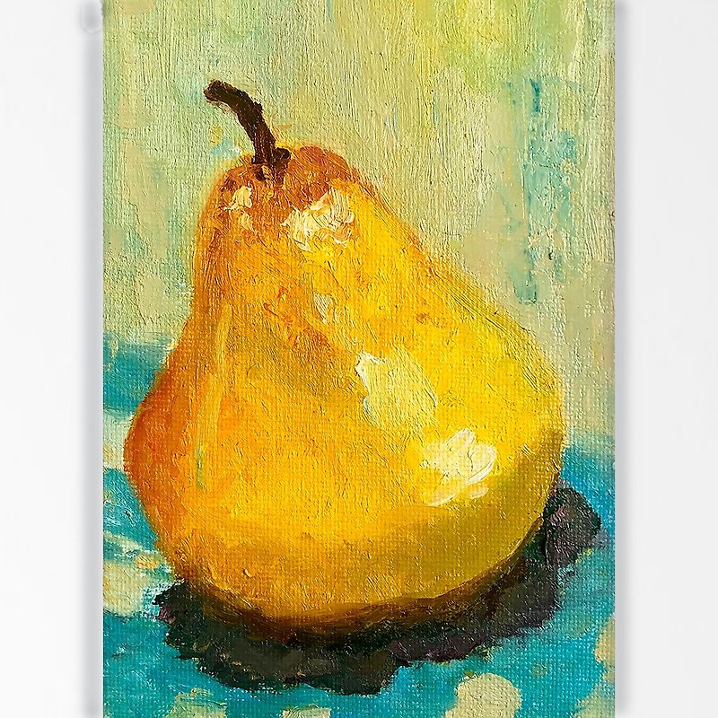 Pear oil painting, Hand-painted Small Painting,梨油畫手繪小畫  Kitchen wall Decor 水果畫 - 海報/掛畫/掛布 - 棉．麻 