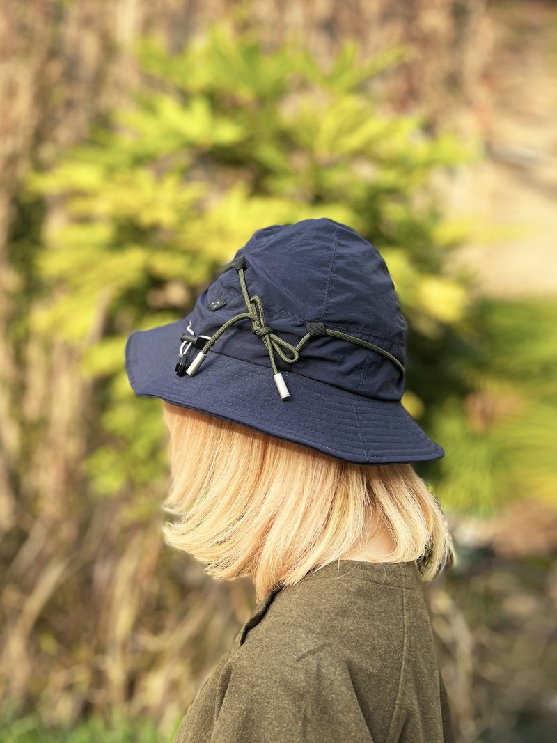 TLS 7- Techwear | Lightweight Waterproof Knot Hiker Bucket Hat | Navy Blue - หมวก - วัสดุอีโค สีน้ำเงิน