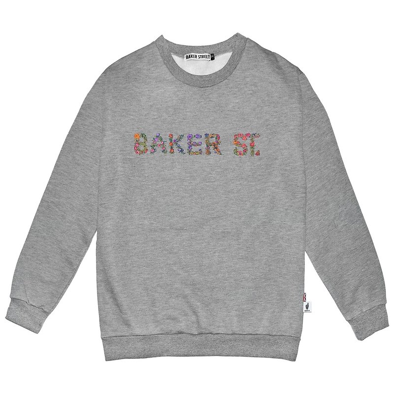 【英國 Baker Street 貝克街】中性 - 純棉厚衛衣 - 花繪文字B款 - 女上衣/長袖上衣 - 棉．麻 灰色