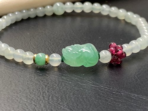 淳玉晶品坊 免費開光 快速出貨 天然緬甸玉翡翠招財貔貅手鍊 滿綠