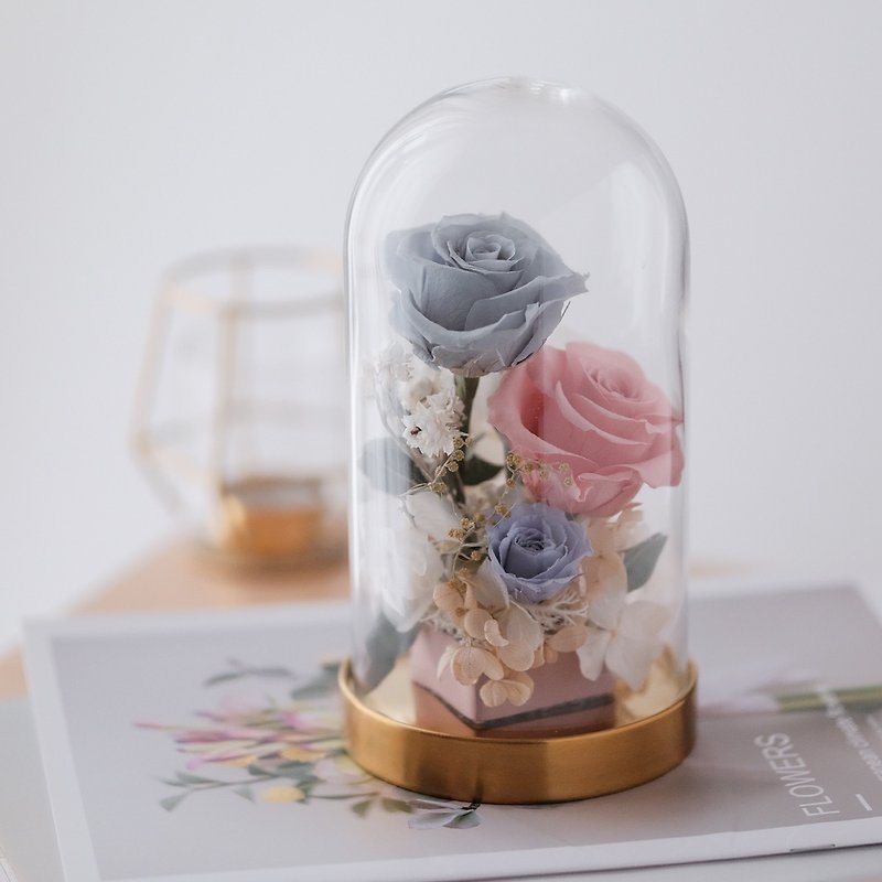 Eternal Rose Glass Bell Jar・Valentine's Day Preserved Flower Glass Cup Birthday Gift - Dried Flowers & Bouquets - Plants & Flowers Pink