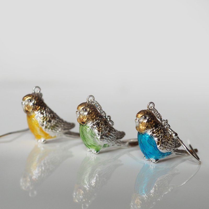 セキセイインコのピアスイヤリング 片耳 - 耳環/耳夾/耳骨夾 - 純銀 白色