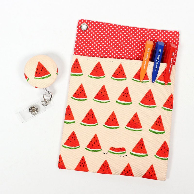 醫師袍 口袋式 防漏墨 收納袋 筆袋+證件夾 - 西瓜 (紅) - 鉛筆盒/筆袋 - 棉．麻 紅色