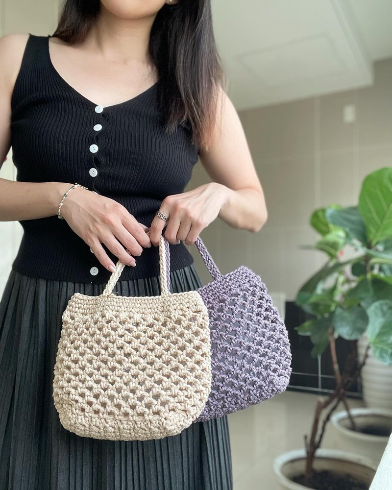 French small mesh bag (apricot & taro) - กระเป๋าถือ - ผ้าฝ้าย/ผ้าลินิน สีม่วง