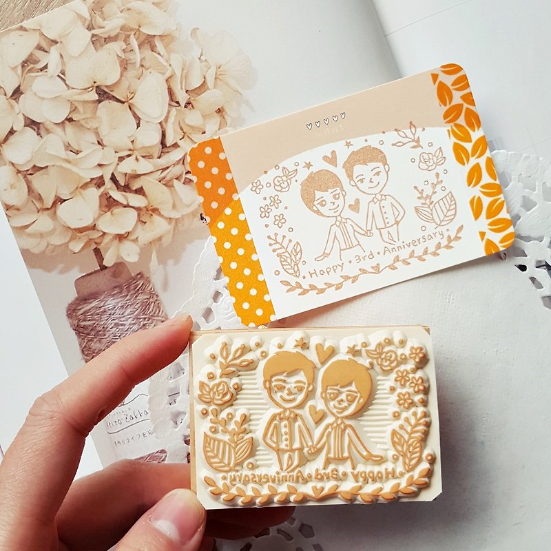 Handmade Rubber Stamp-Country Flower Anniversary Stamp 5X7cm - Wedding Invitations - Rubber Orange