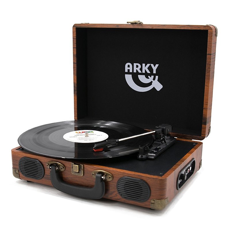 ARKY Classic Wood Grain Retro Suitcase Vinyl Turntable - Nostalgic Brown - ลำโพง - พลาสติก สีนำ้ตาล