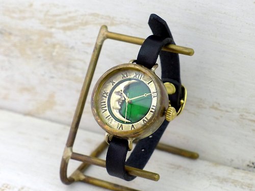 手作り時計 渡辺工房 Hand Craft Watch "Watanabe-KOBO" 手作り腕時計 CrescentMoon4-MB 三日月グリーン文字盤 ブレスレット風 (366CM4GR)
