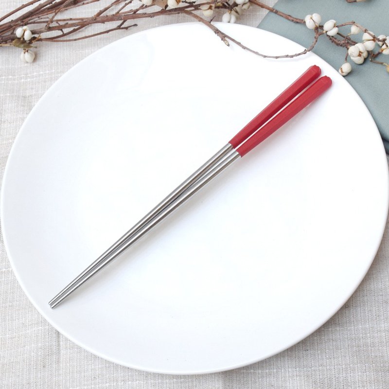 六角不銹鋼筷26cm 分食筷 公筷 中國紅 4雙入 - 筷子/筷架 - 不鏽鋼 紅色