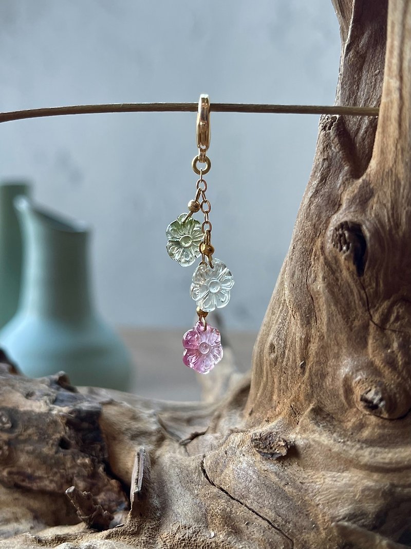 Natural Tourmaline - Flower Natural Tourmaline Charm natural stone - Charms - Crystal Multicolor