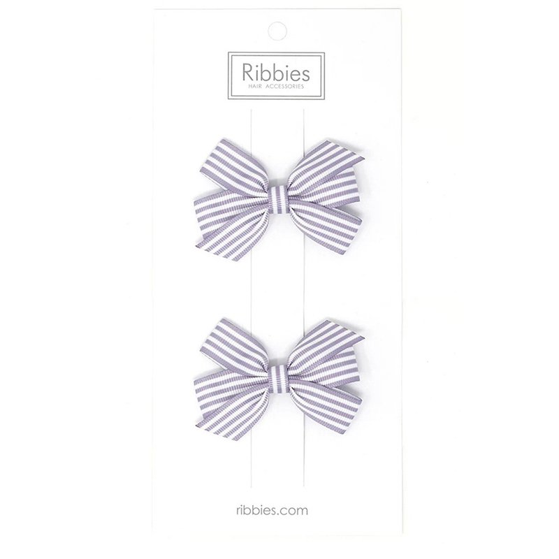 イギリス Ribbies ストライプミディアムリボン 2個セット - ラベンダーパープル - ヘアアクセサリー - ポリエステル 