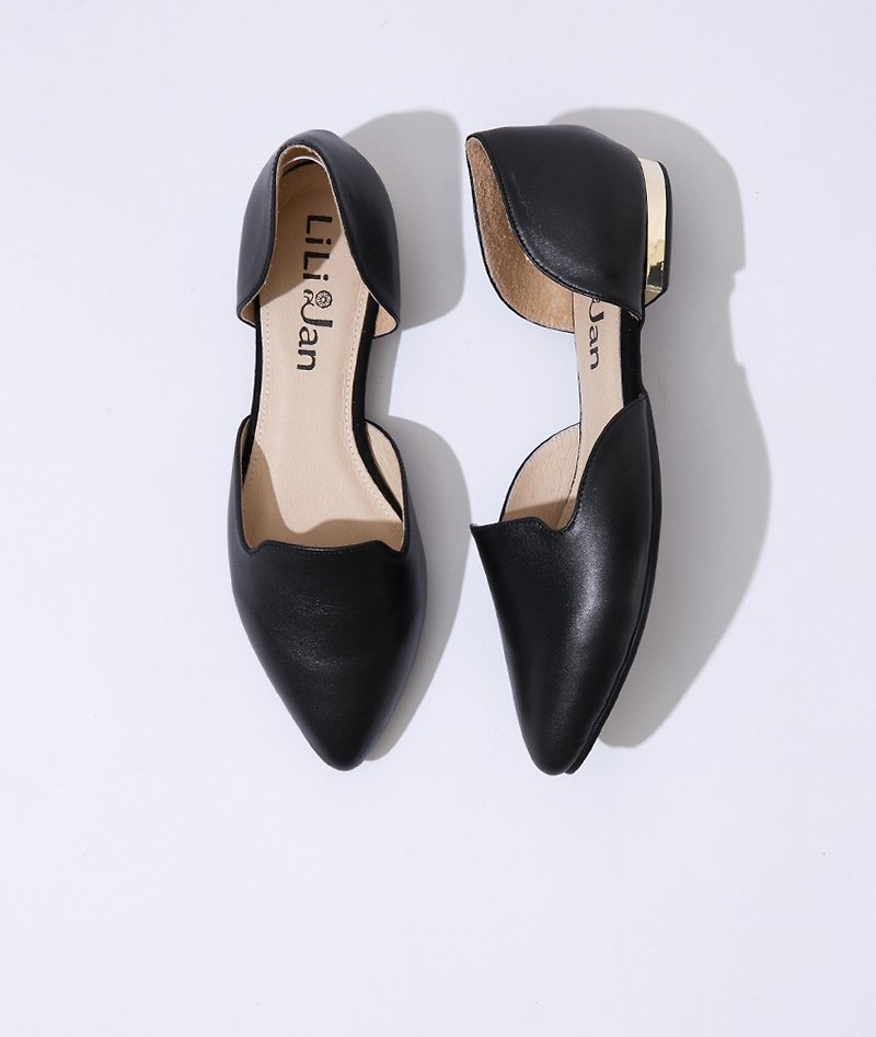 [Will walk] pointed metal and Lok Fu style ladies shoes _ handsome black (only 26) - รองเท้าลำลองผู้หญิง - หนังแท้ สีดำ