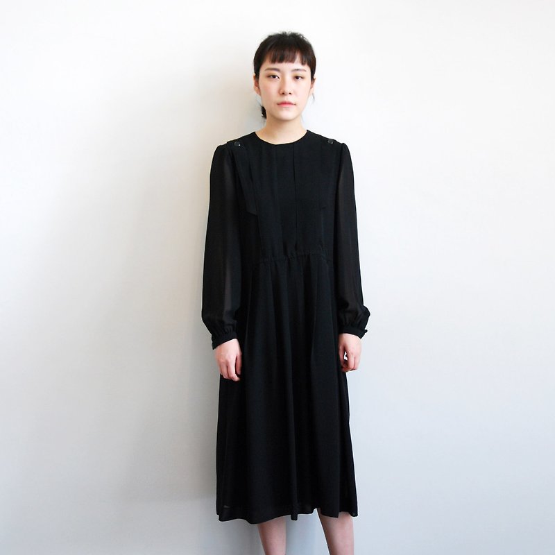古著典雅素黑洋裝 - 洋裝/連身裙 - 其他材質 