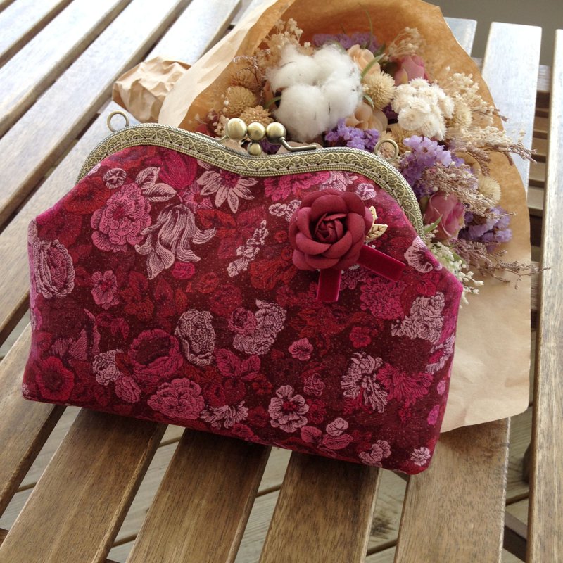 口金のパッケージ+ハンド/ショルダーバッグ/斜めバックパックラヴィアンローズ - ショルダーバッグ - コットン・麻 レッド