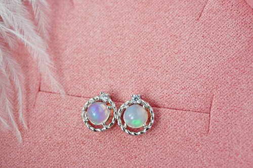 roseandmarry Natural Opal Sterling Silver 925 Stud Earrings.