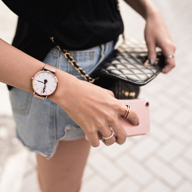 Customized pointer watch-36mm metal Rose Gold small watch - นาฬิกาผู้หญิง - โลหะ สีทอง