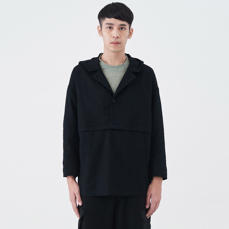 TRAN - Half open jacket - เสื้อยืดผู้ชาย - ผ้าฝ้าย/ผ้าลินิน สีดำ