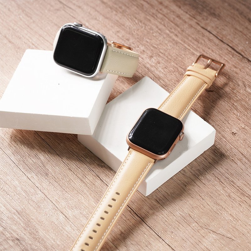 Apple watch - [Soft Color] Tonal Leather Apple Watch Band - สายนาฬิกา - หนังแท้ สีกากี