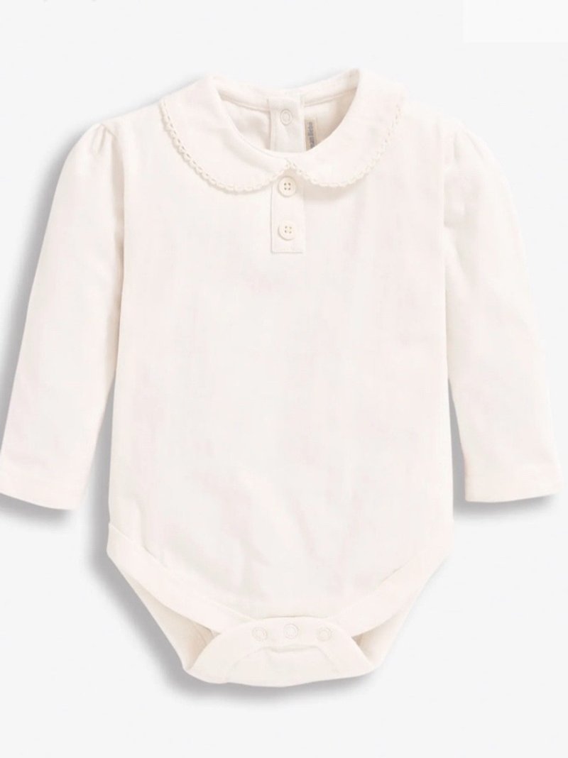 Embroidered Peter Pan Top - Onesies - Cotton & Hemp White