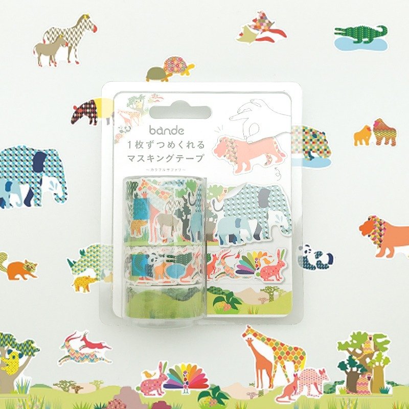 日本 bande 野生動物園3卷組 和紙膠帶貼紙捲 - 紙膠帶/和紙/PET - 紙 多色